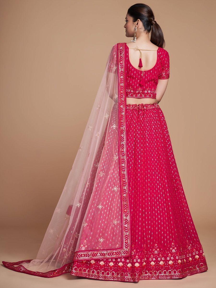 Bridal Lehenga with Sequins | Rani Pink Embroidery Georgette Choli