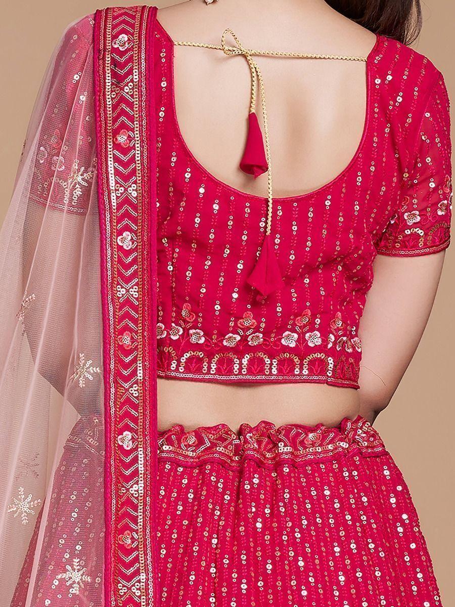 Bridal Lehenga with Sequins | Rani Pink Embroidery Georgette Choli