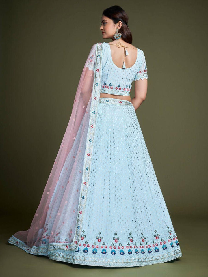 Luxury Sky Blue Georgette Lehenga Choli | Perfect for Bridal & Reception Wear