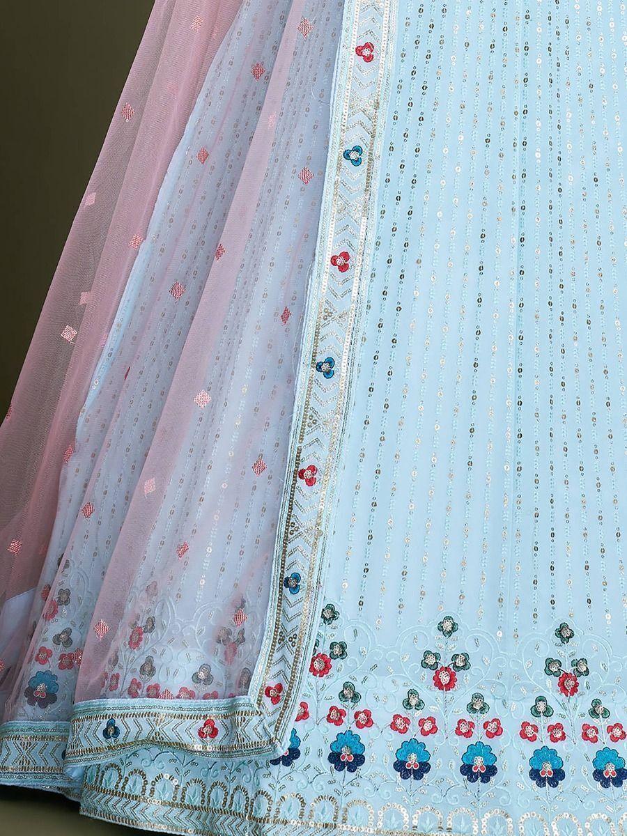 Luxury Sky Blue Georgette Lehenga Choli | Perfect for Bridal & Reception Wear