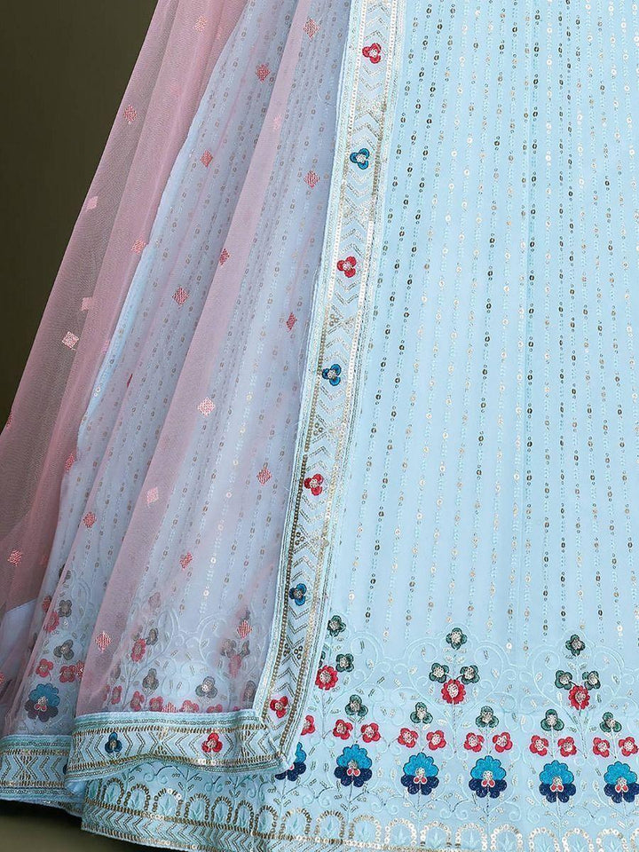 Luxury Sky Blue Georgette Lehenga Choli | Perfect for Bridal & Reception Wear