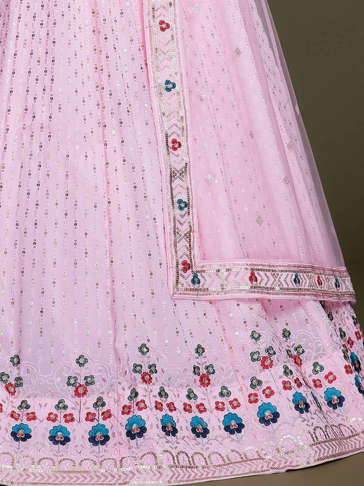 Light Pink Embroidery Georgette Lehenga Choli | Stylish Wedding Wear