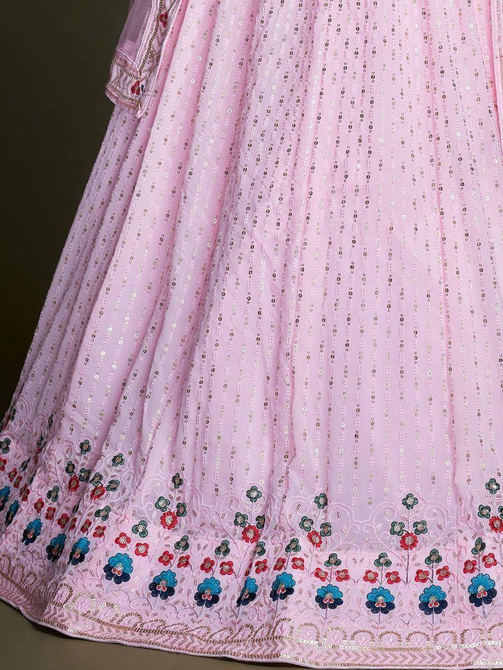 Light Pink Embroidery Georgette Lehenga Choli | Stylish Wedding Wear