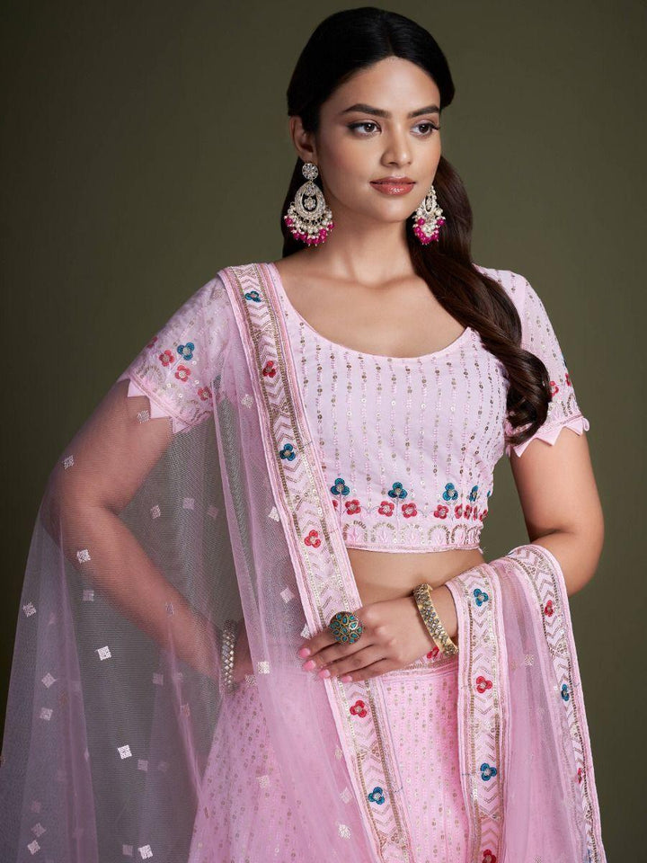 Light Pink Embroidery Georgette Lehenga Choli | Stylish Wedding Wear