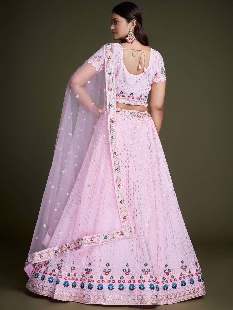 Light Pink Embroidery Georgette Lehenga Choli | Stylish Wedding Wear