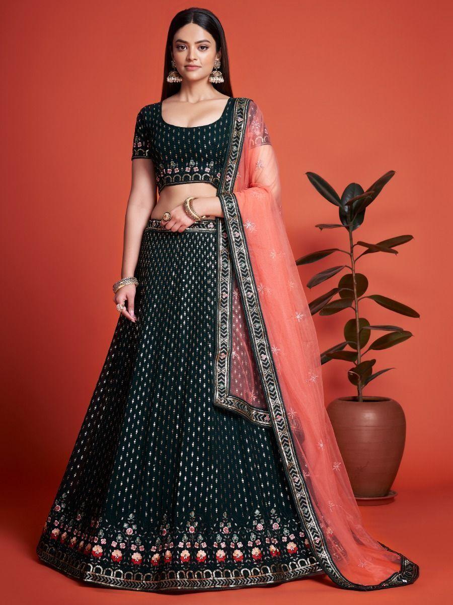 Trendy Green Georgette Lehenga Choli | Perfect for Wedding & Reception Wear