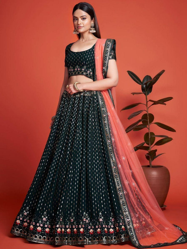 Trendy Green Georgette Lehenga Choli | Perfect for Wedding & Reception Wear