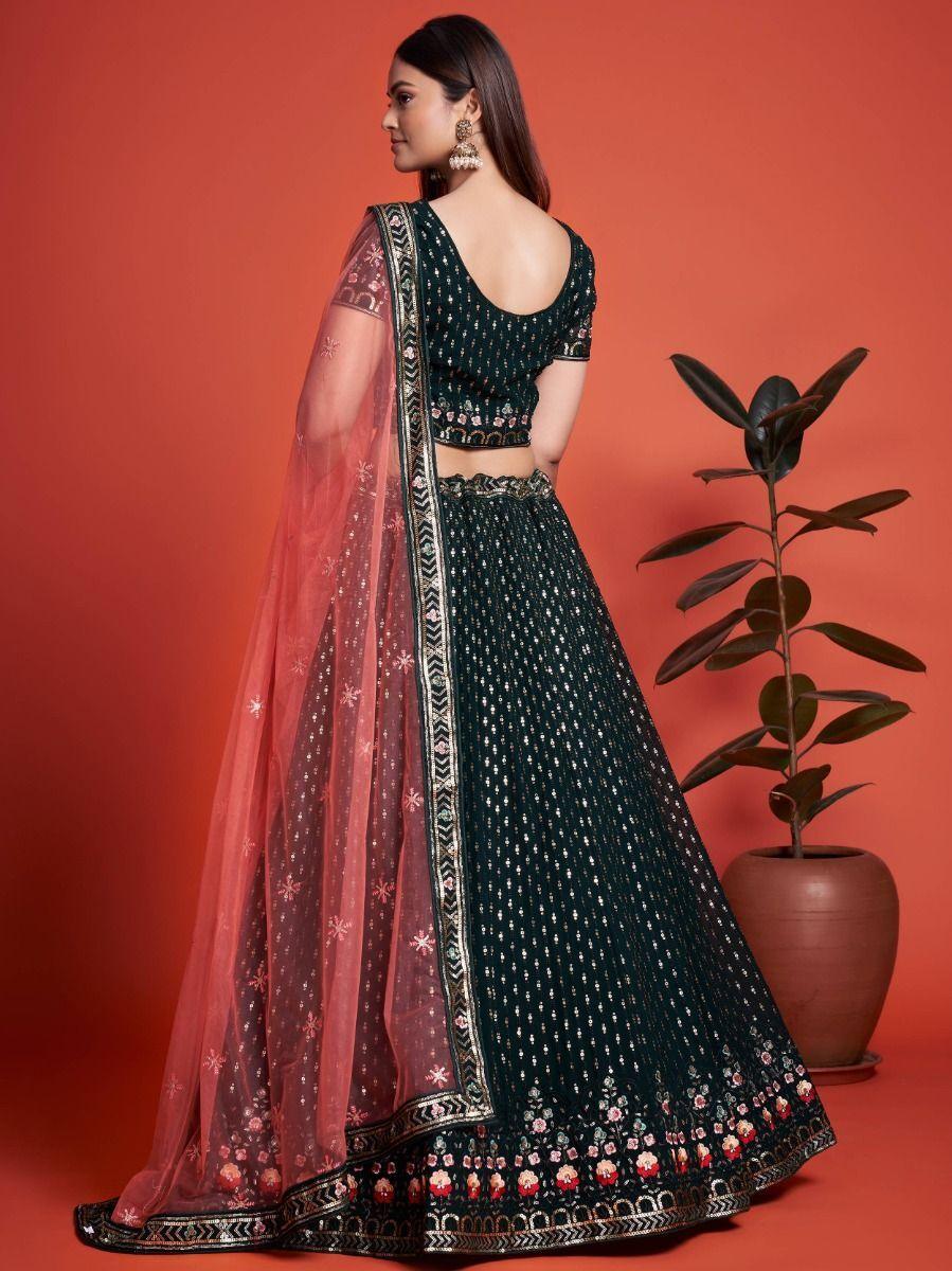 Trendy Green Georgette Lehenga Choli | Perfect for Wedding & Reception Wear