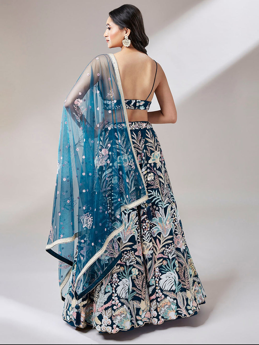 Embroidered Teal Lehenga | Elegant Bridal Wear with Net Dupatta