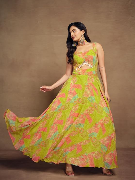 Lemon Lime Pleated Gown Dress | Elegant Party Gown for Women