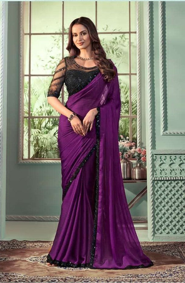 Purple Georgette Silk Saree | Violet Pattern Indian Sadi for Weddings