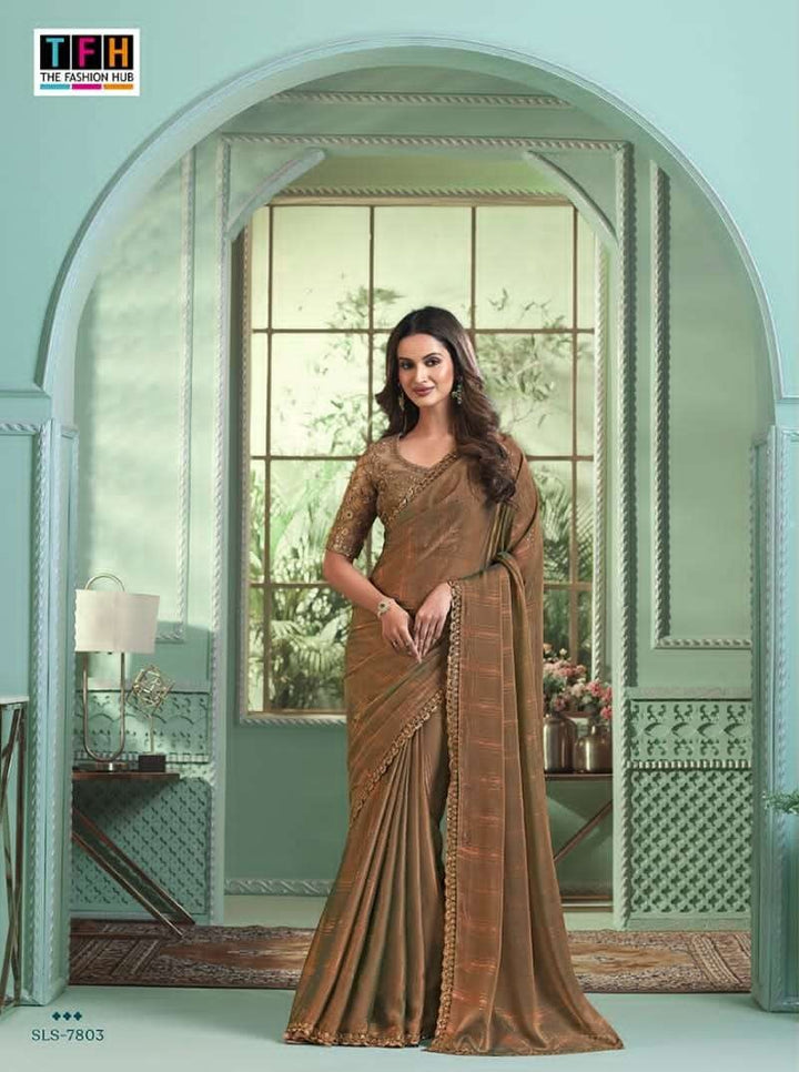 Golden Georgette Silk Saree | Designer Indian Sadi for Weddings