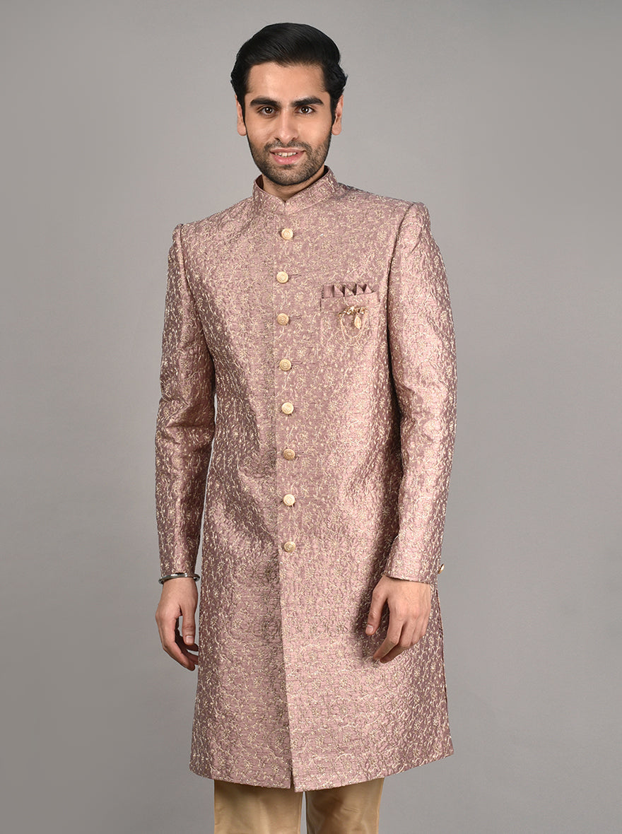 Silk blend onion pink Indowestern for weddings and festive ceremonies