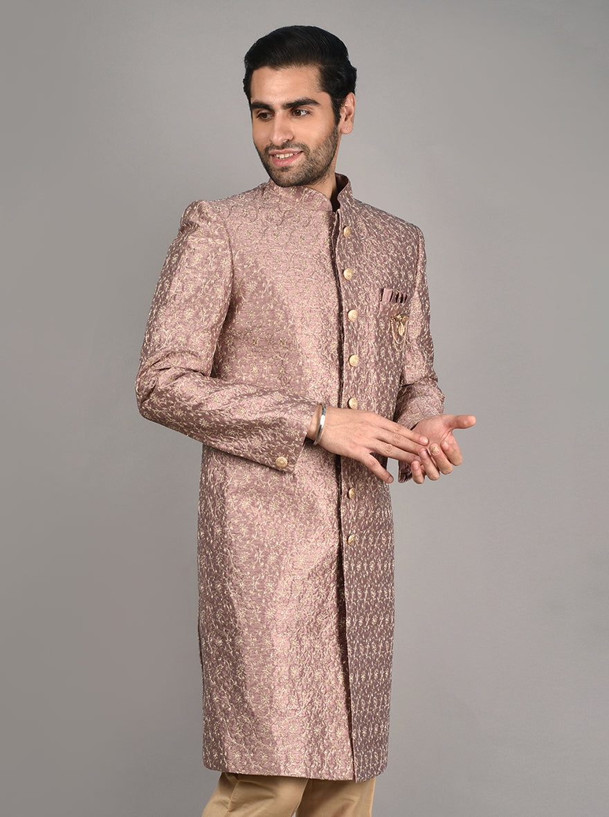 Men's onion pink Indowestern with embroidery for wedding ceremonies