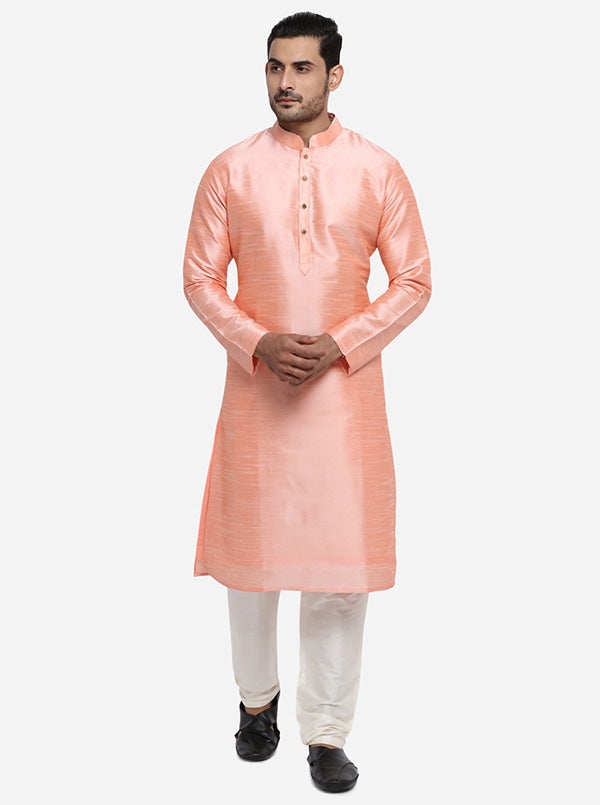 Stylish self-design peach kurta set, ideal for enhancing your ethnic wardrobe in the USA.