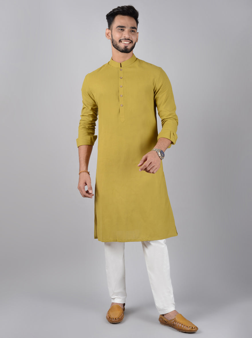 Crafted for comfort, this Olive Green Kurta Set is ideal for stylish men.