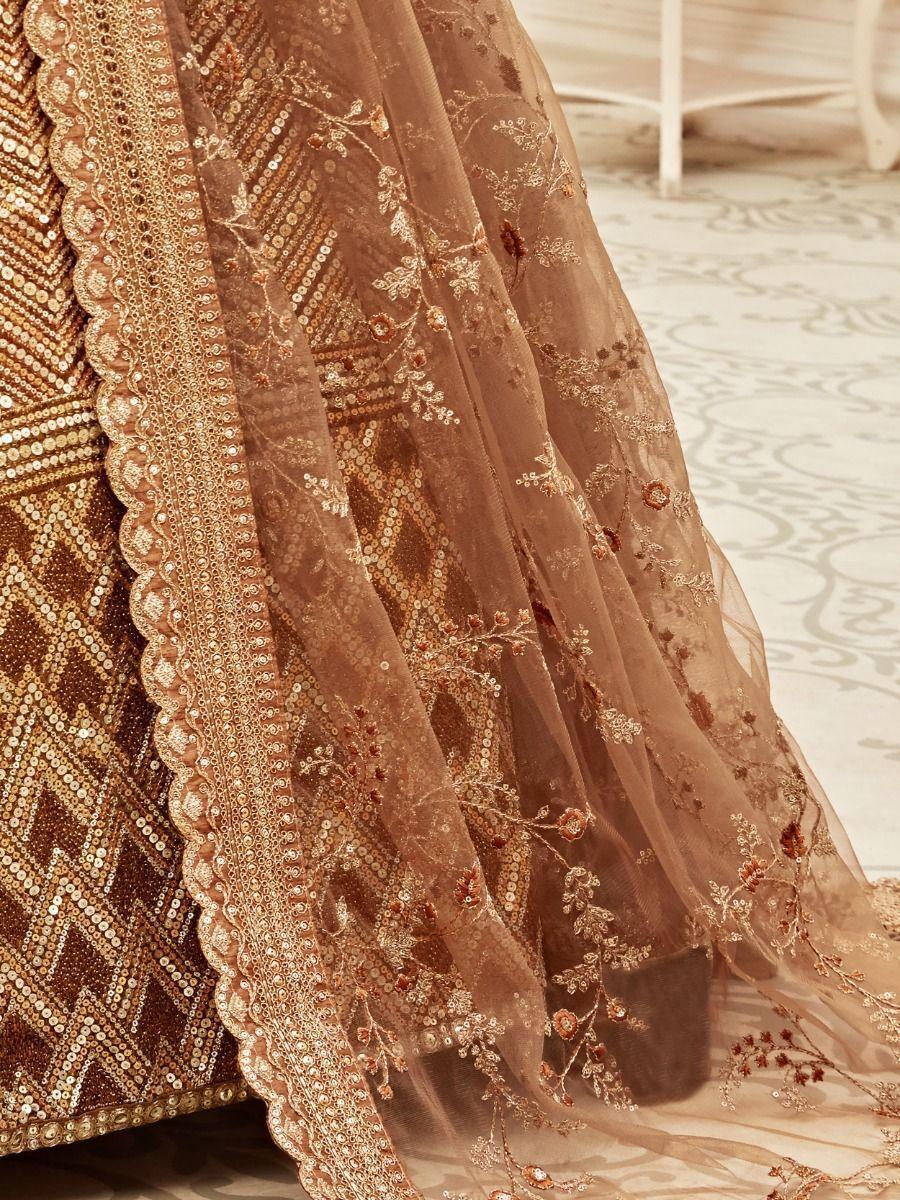 Exquisite Brown Slub Silk Wedding Lehenga | Bridal Wear with Zari & Dori Work