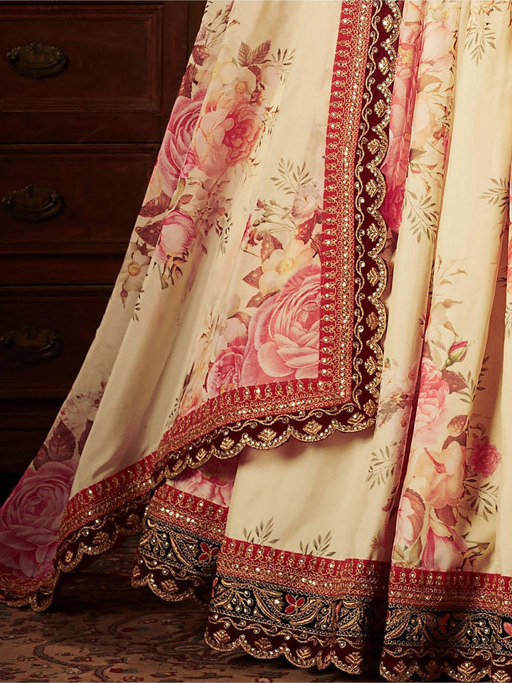 Elegant Indian Lehenga Choli | Peach Beige Floral Design for Brides