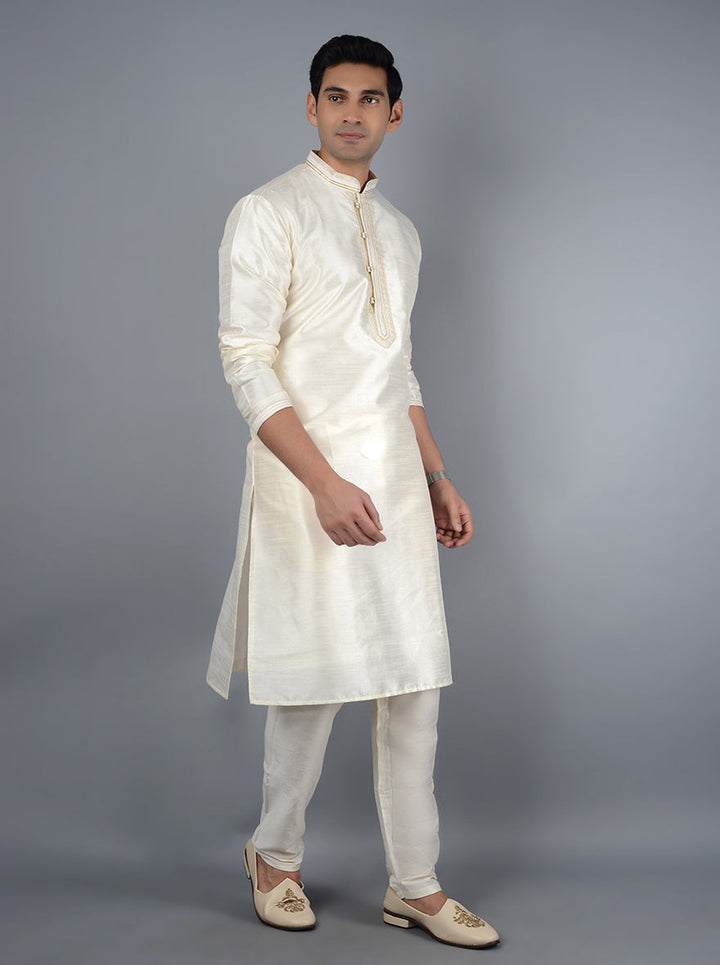 Elevate your ethnic collection with this chic Embroidered Cream Kurta Set for men.