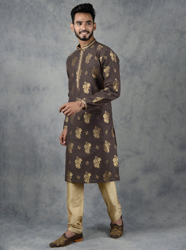 Elegant brown kurta set, designed for modern men.