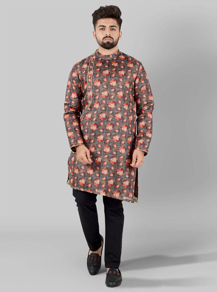 Men's gray kurta designed for comfort and style, suitable for festive occasions and everyday wear.