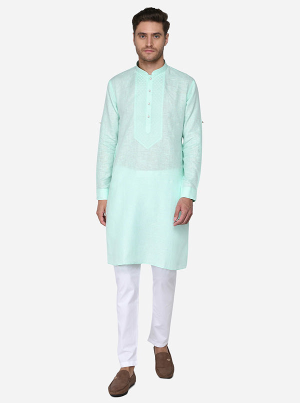 Comfortable mint green kurta set, combining basic features with style for the USA market.