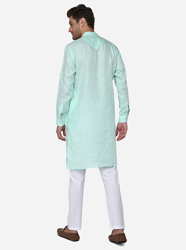 Self-textured mint green kurta set, perfect for enhancing your ethnic collection in the USA.