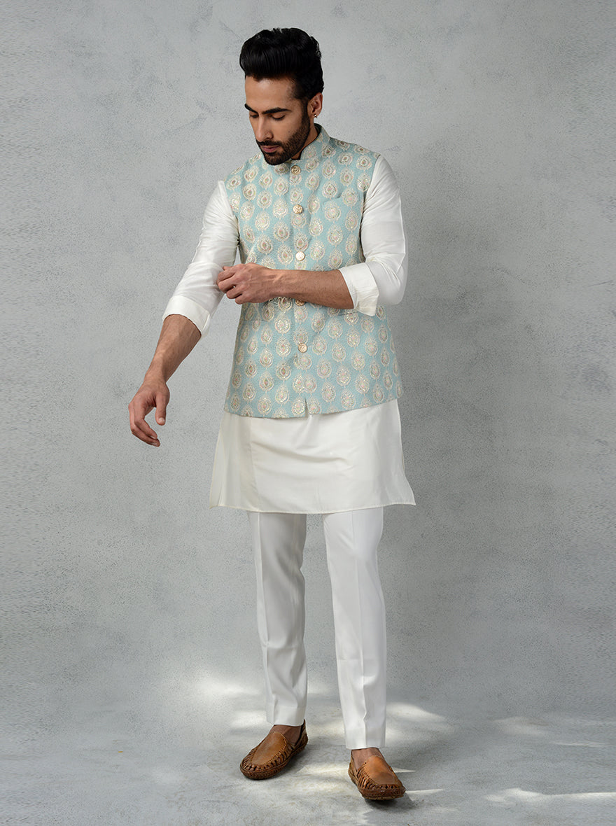 Aqua Green Bandhgala | Classic Men's Jacket with Pockets