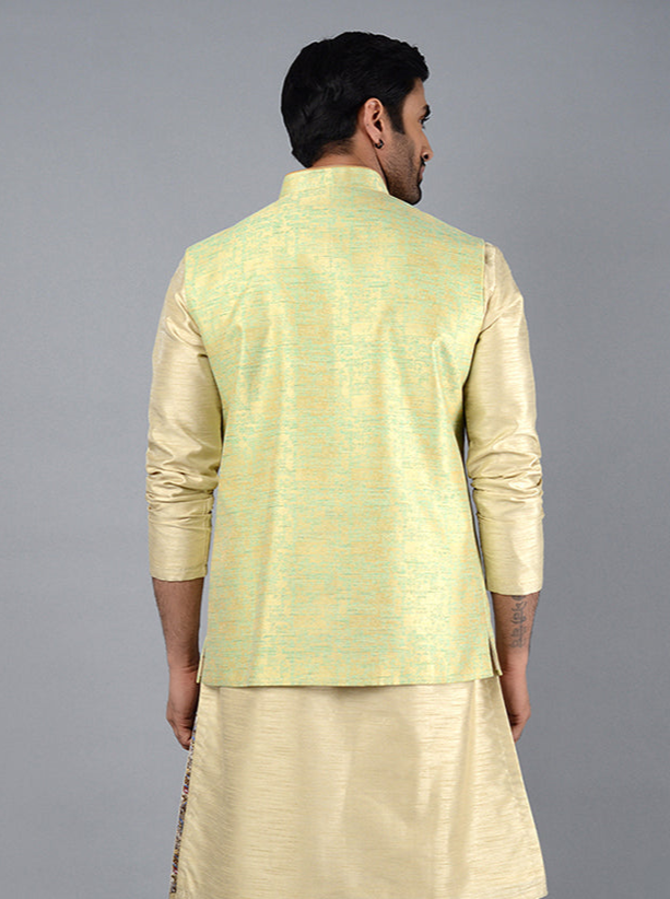 Elegant Green Bandhgala | Men’s Silk Jacquard Nehru Jacket Style