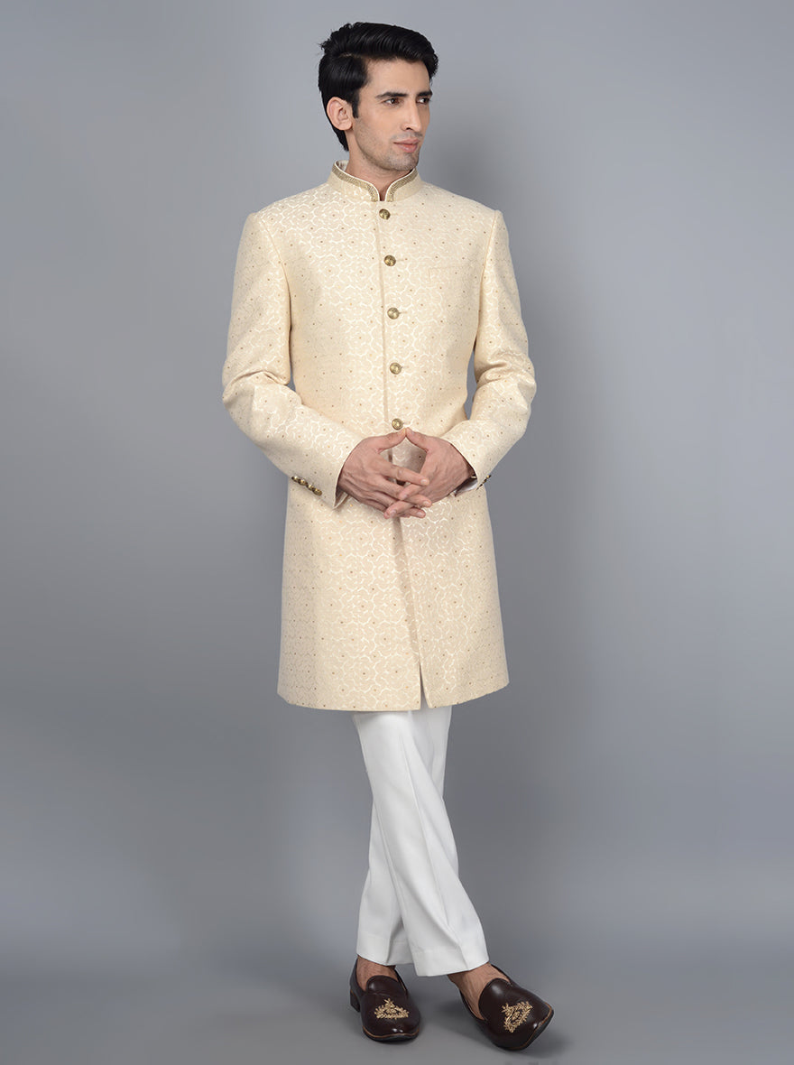 Elegant cream Indowestern for men with self-design for special occasions