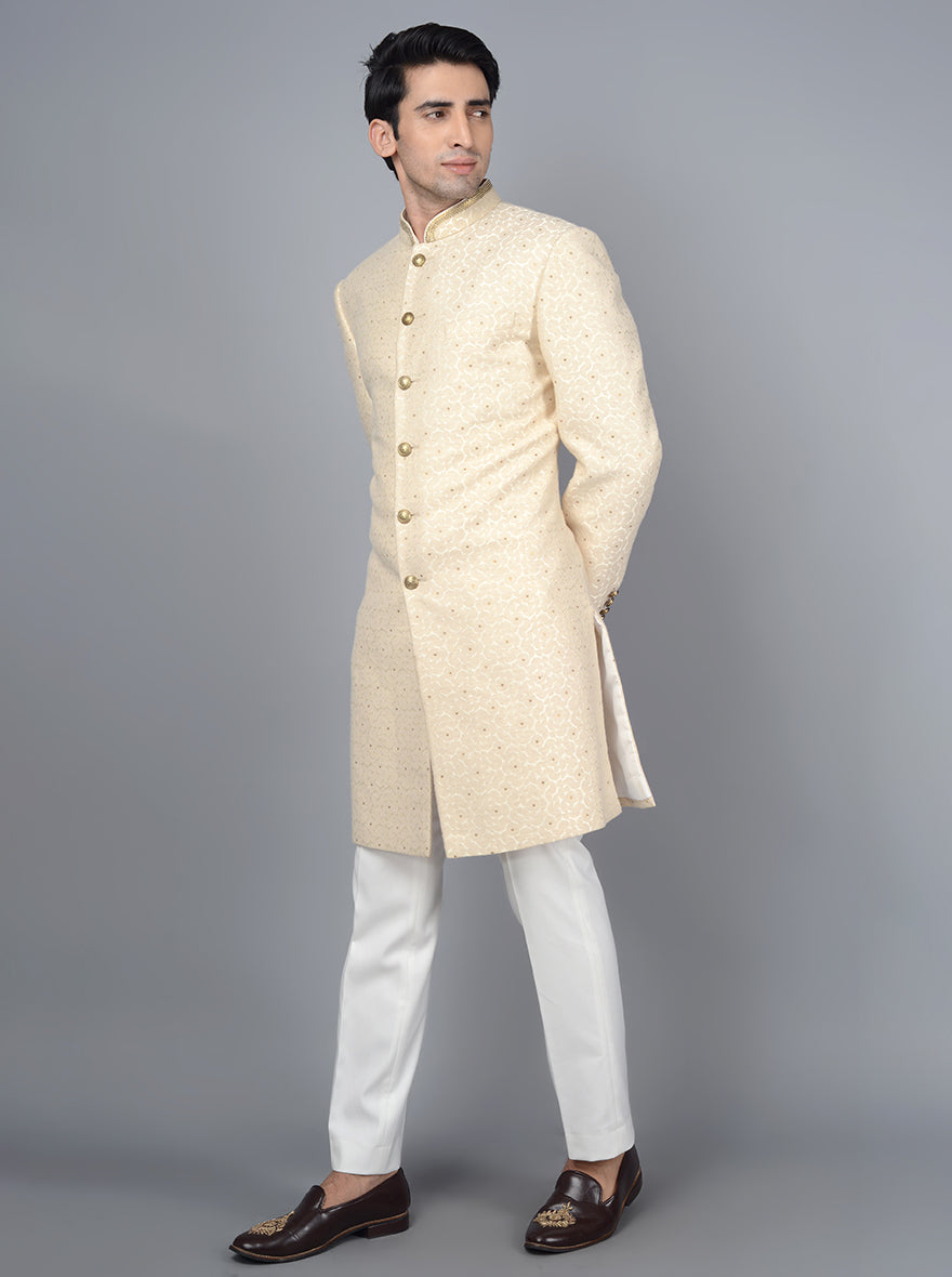 Cream ethnic wear Indowestern for weddings and festive events