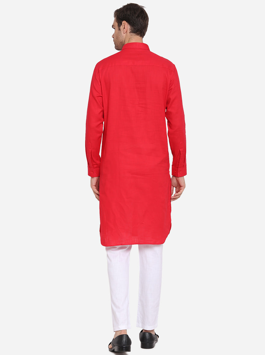 Unique design makes this red Pathani set a standout choice for casual wear in the USA.