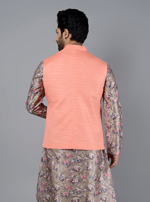 Stylish Coral Bandhgala | Men’s Self-Textured Nehru Jacket