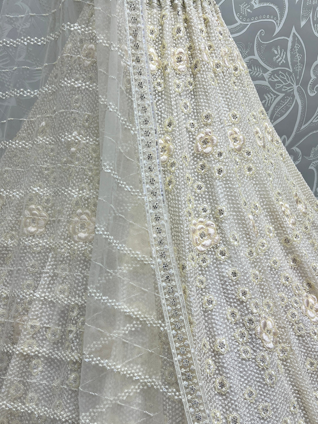 Beautiful White Thread Work Net Designer Lehenga Choli With Dupatta