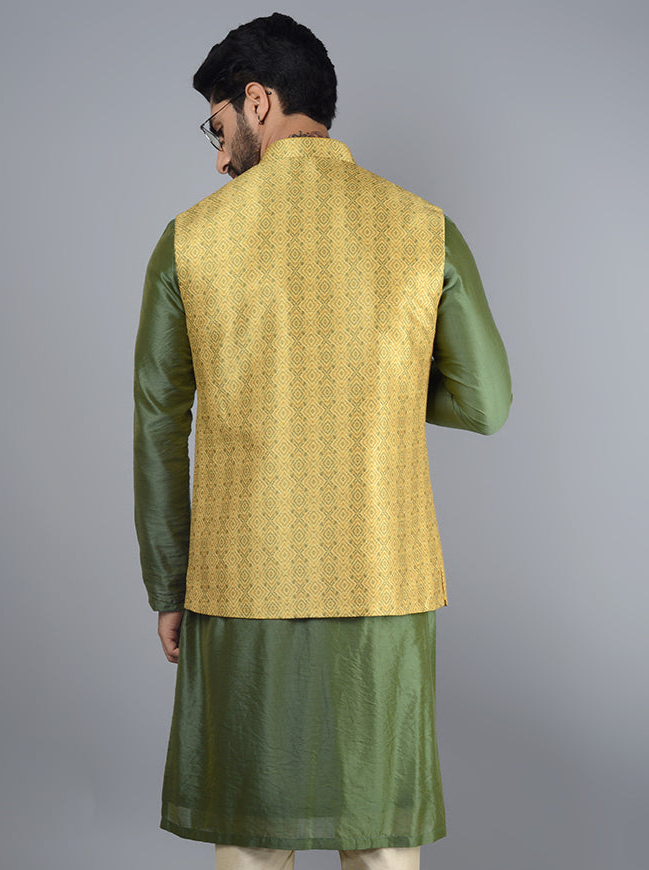 Mustard Yellow & Green Bandhgala Jacket | Stylish Ethnic Wear for Men