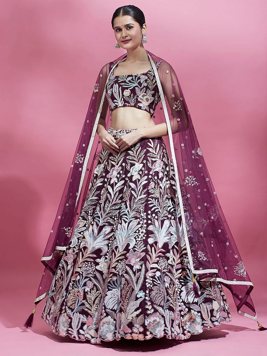 Beautiful Wine Lehenga | Wedding Lehenga with Sequin & Embroidery