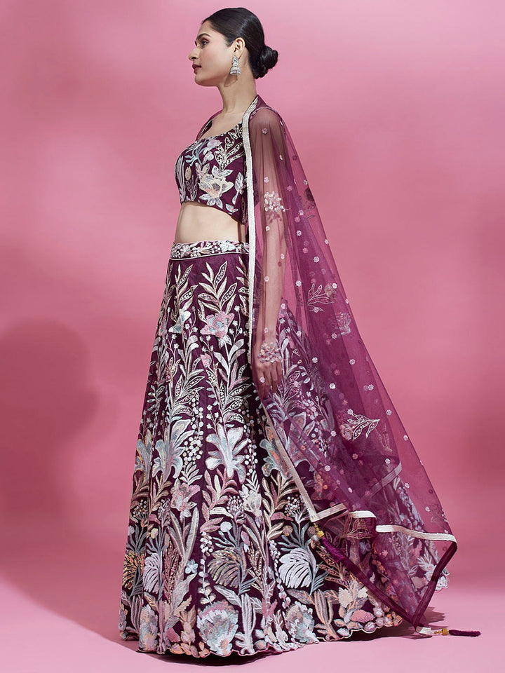 Beautiful Wine Lehenga | Wedding Lehenga with Sequin & Embroidery