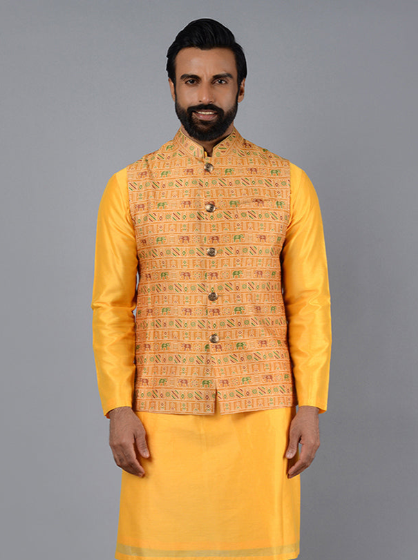 Men's Formal Bandhgala Suit | Mustard Yellow Jodhpuri Nehru Jacket