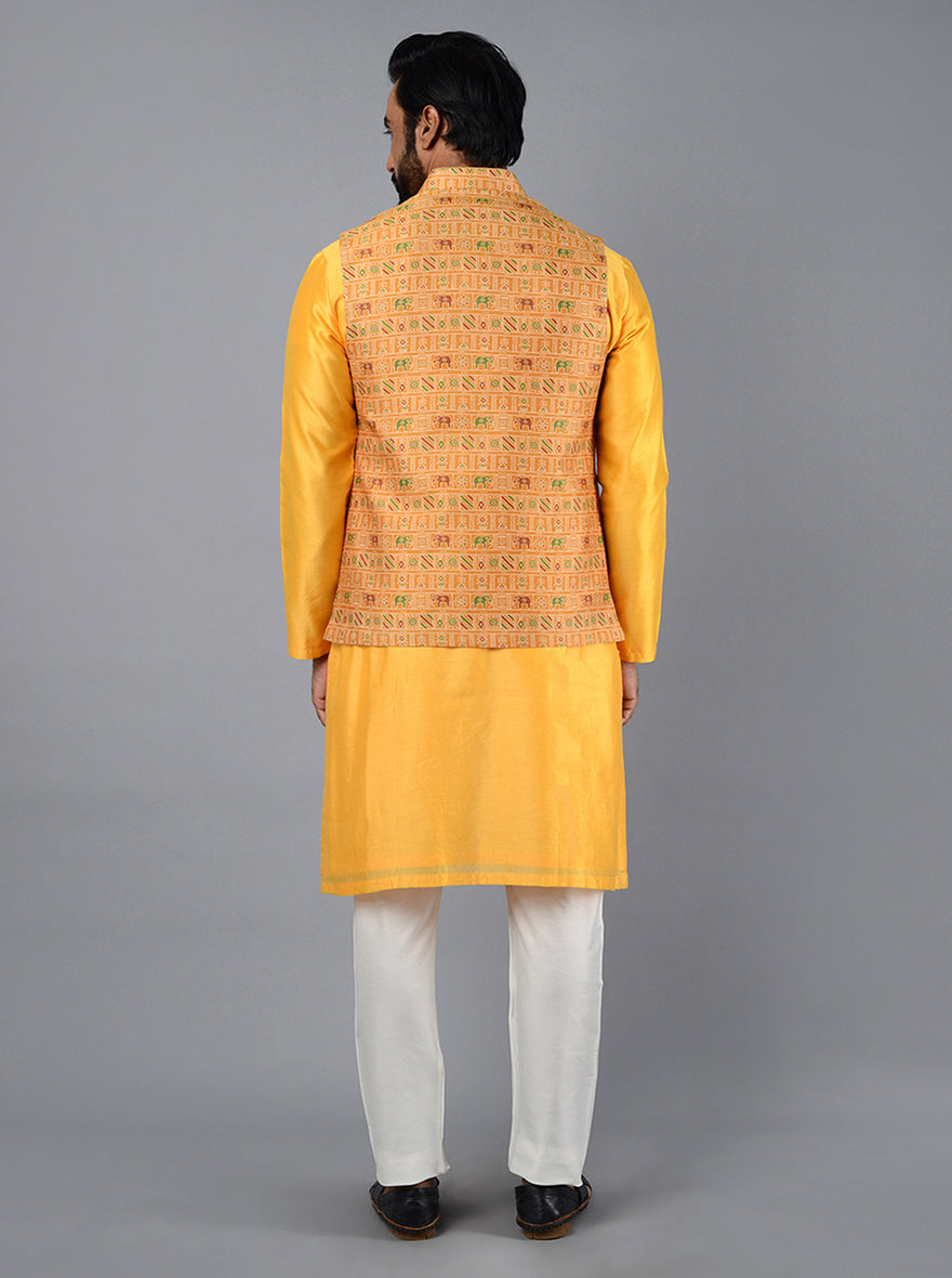 Men's Formal Bandhgala Suit | Mustard Yellow Jodhpuri Nehru Jacket