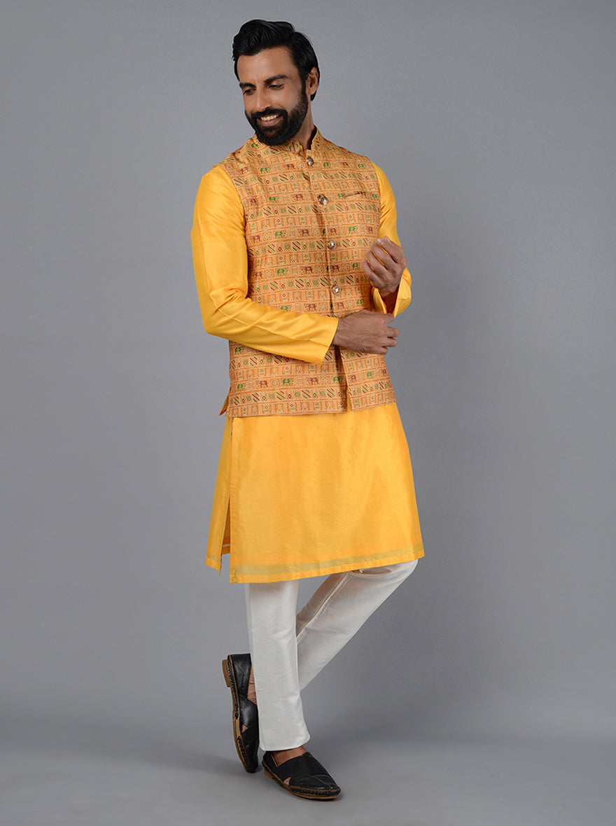 Men's Formal Bandhgala Suit | Mustard Yellow Jodhpuri Nehru Jacket