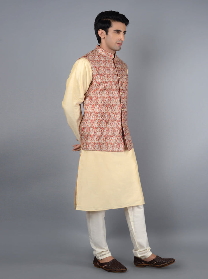 Stylish Maroon & Beige Bandhgala | Ideal for Festive and Formal Occasions