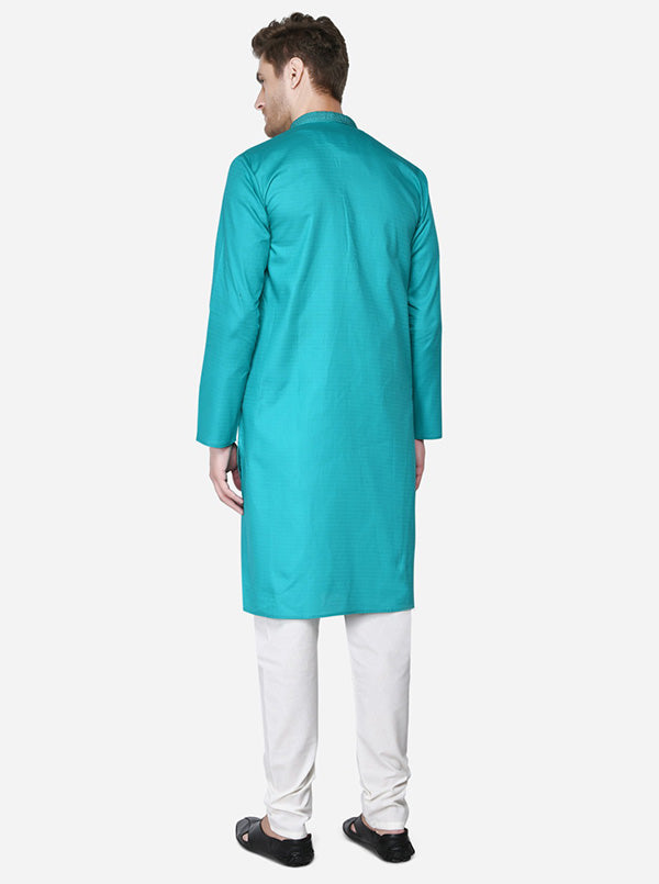 Comfortable self-textured kurta set in sea blue, perfect for trendy outings in the USA.