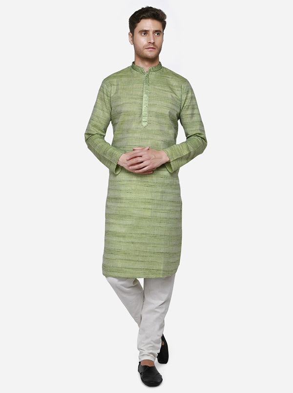 Green kurta set with self-texture, ideal for casual outings and events in the USA.