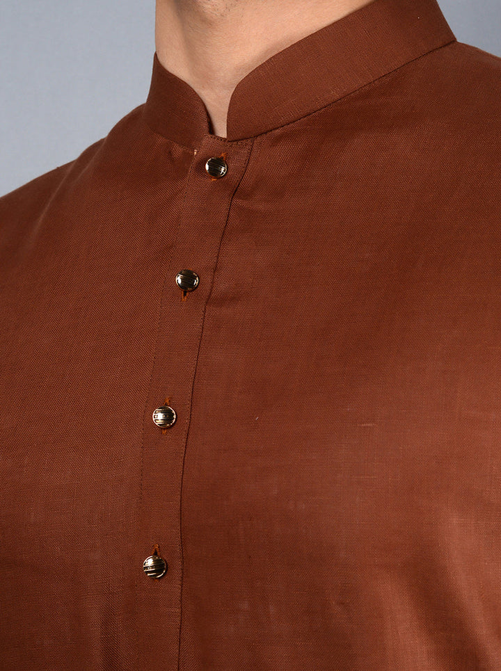 Versatile cinnamon brown kurta set crafted from high-quality linen, perfect for all occasions in the USA.