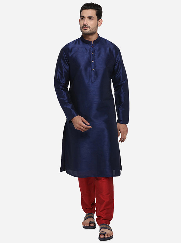 Trendy self-textured dark blue kurta set, tailored for stylish wear in the USA.