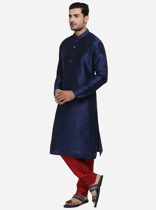 Self-textured dark blue kurta set for men, crafted for all-day comfort with stylish basics.