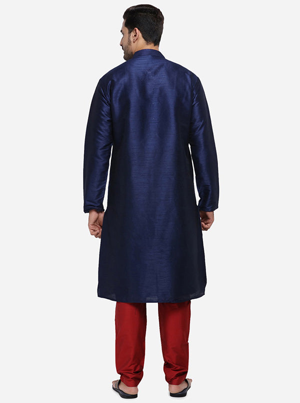 Comfortable self-textured kurta set in dark blue, perfect for gatherings and outings.