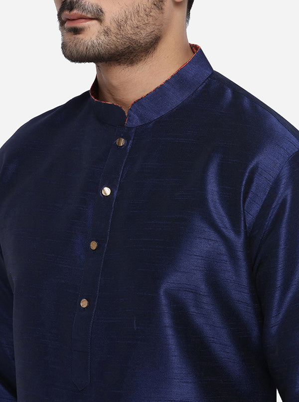 Chic self-textured dark blue kurta set for men, designed for casual and festive occasions.