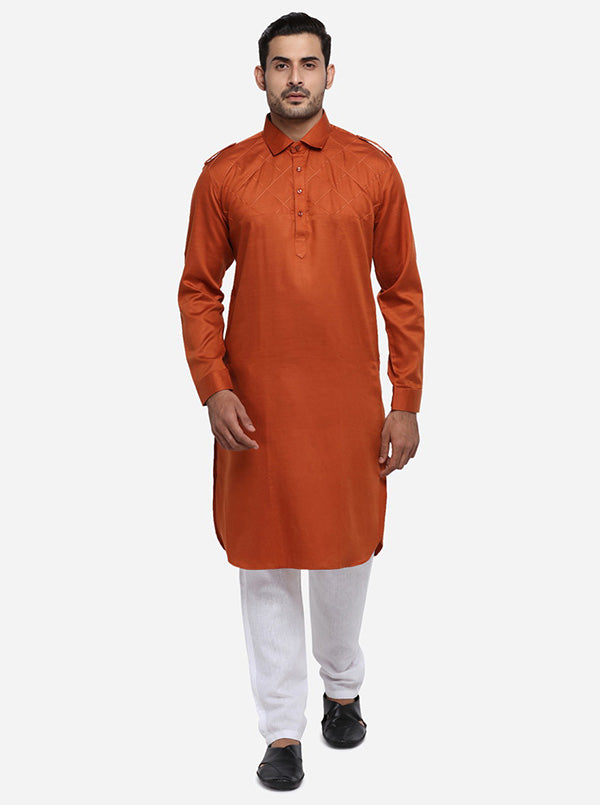 Trendy rust Pathani kurta set, perfect for enhancing your ethnic wardrobe in the USA.