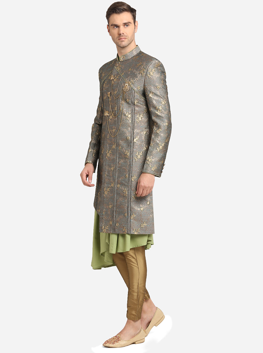 Elevate your wardrobe with this stylish Grey Indo Western ensemble, perfect for weddings and receptions.